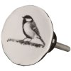 Clayre & Eef 62343 Gałka do drzwi Ø 4 cm White Black Ceramic Birds Round