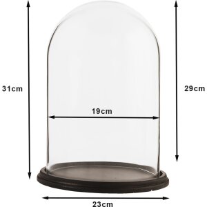 Clayre & Eef 6GL1271 Szklany dzwonek Ø 23x31 cm Brązowe drewno Szklany okrągły dzwonek