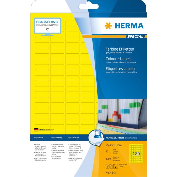 HERMA Etykiety a4 zólte 25,4x10 mm papier mat 3780 szt