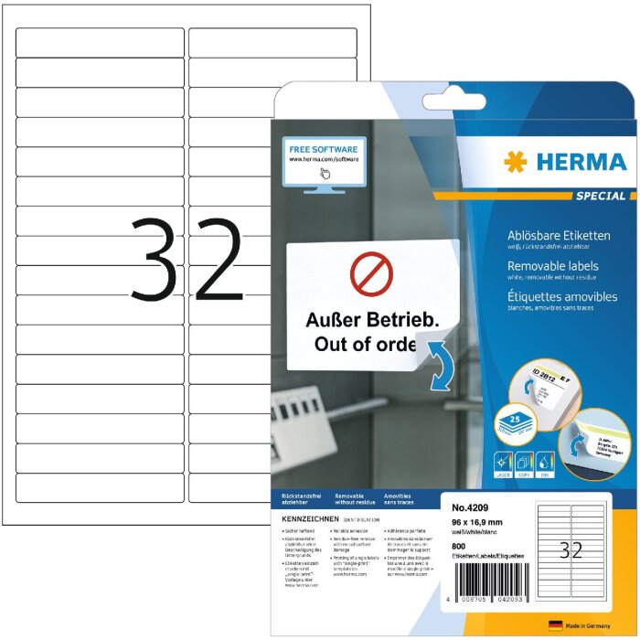 Etykiety a4 biale 96x16,9 mm Ruchome-odklejane papier mat 800 szt.