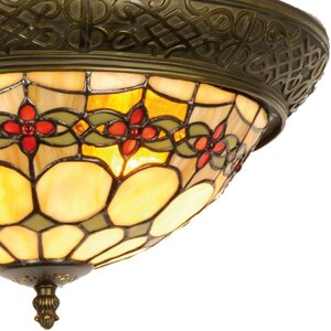 LumiLamp 5LL-5355 Lampa sufitowa Tiffany Ø 38x19 cm Beżowo-czerwony szklany trójkąt z różą