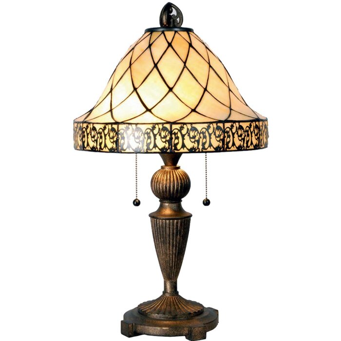 LumiLamp 5LL-5408 Lampa stołowa Tiffany Ø 36x62 cm Beżowo-brązowy szklany trójkąt
