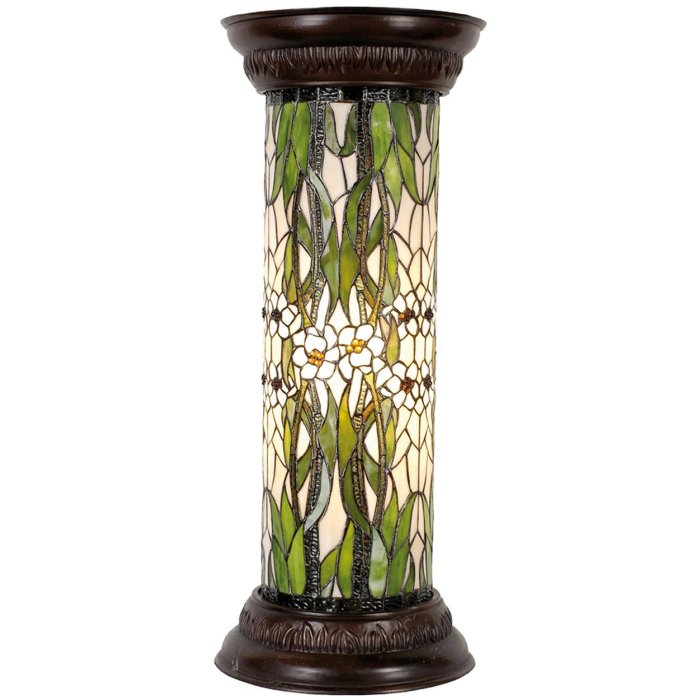LumiLamp 5LL-5539 Kolumna Tiffany Ø 31x78 cm Kwiaty z zielonego białego szkła Okrągła