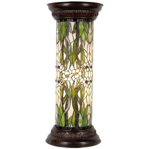 LumiLamp 5LL-5539 Kolumna Tiffany Ø 31x78 cm Kwiaty z zielonego białego szkła Okrągła
