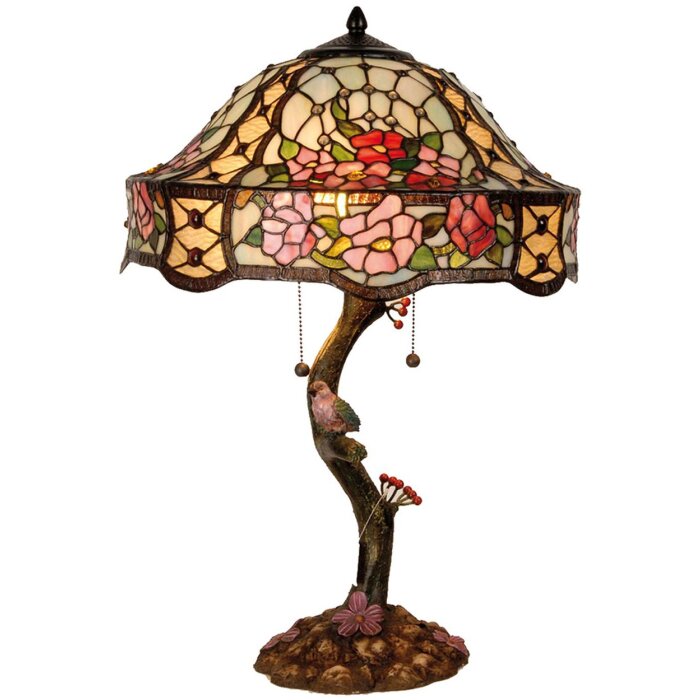 LumiLamp 5LL-5631 Lampa stołowa Tiffany Ø 45x62 cm Zielone różowe szklane kwiaty