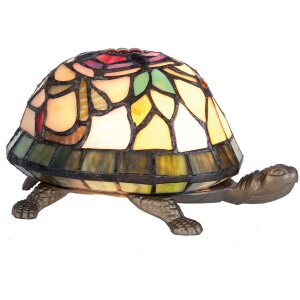 LumiLamp 5LL-5787 Lampa stołowa Tiffany 15x22x13 cm Brązowoczerwony Szklany Żółw