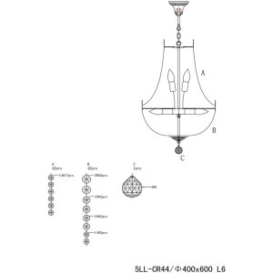 Żyrandol szklany-żelazny Ø 40 cm - 5LL-CR44 Clayre Eef