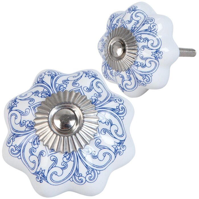 Clayre & Eef 63417 Gałka do drzwi Ø 4 cm Blue White Ceramic
