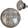 Clayre & Eef 63423 Gałka do drzwi Ø 2 cm Brown White Ceramic Flowers Round