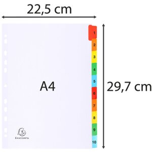 Indeks numerycznie drukowany, biały karton 160g, 10 zakładek - A4 Biały