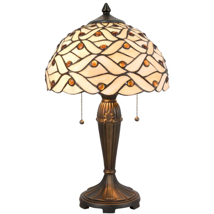 LumiLamp 5LL-5181 Lampa stołowa Tiffany Ø 30x50 cm Beżowo-brązowe szklane półkole