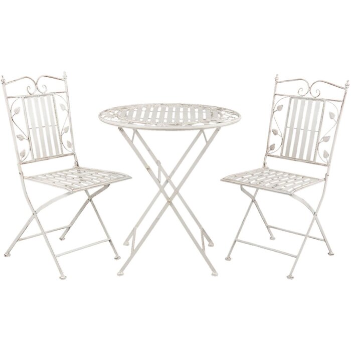 Stół z 2 krzesłami Clayre & Eef 5Y0385 - Ø 70x77 cm - 40x52x93 cm (2) biały postarzany