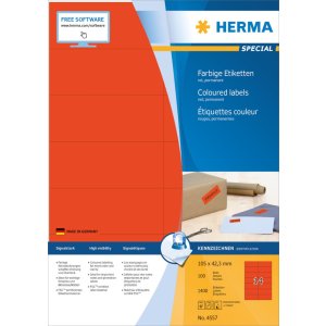 Herma specjalne kolorowe etykiety a4, 105 x 42,3 mm, czerwone, klej permanentny