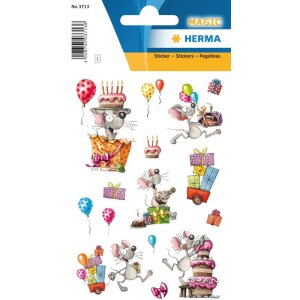Herma MAGIC Naklejka Happy Birthday Myszka, folia brokatowa