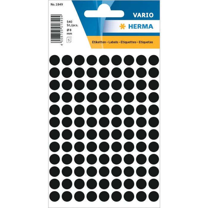 Etykiety uniwersalne czarne ø 8 mm okragle papier mat 540 szt.