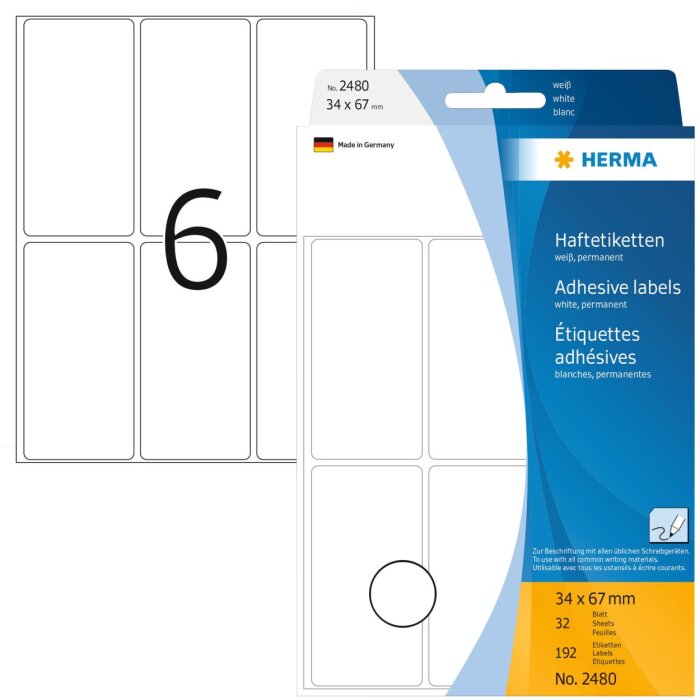 Etykiety uniwersalne biale 34x67 mm papier matowy 192 szt.