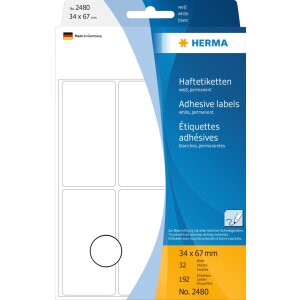 Etykiety uniwersalne biale 34x67 mm papier matowy 192 szt.