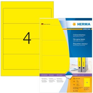 Etykiety do folderów a4 zólte 192x61 mm papier matowy kryjacy 400 szt.