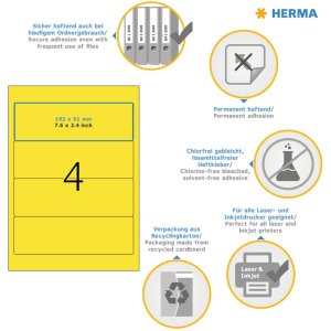Etykiety do folderów a4 zólte 192x61 mm papier matowy kryjacy 400 szt.