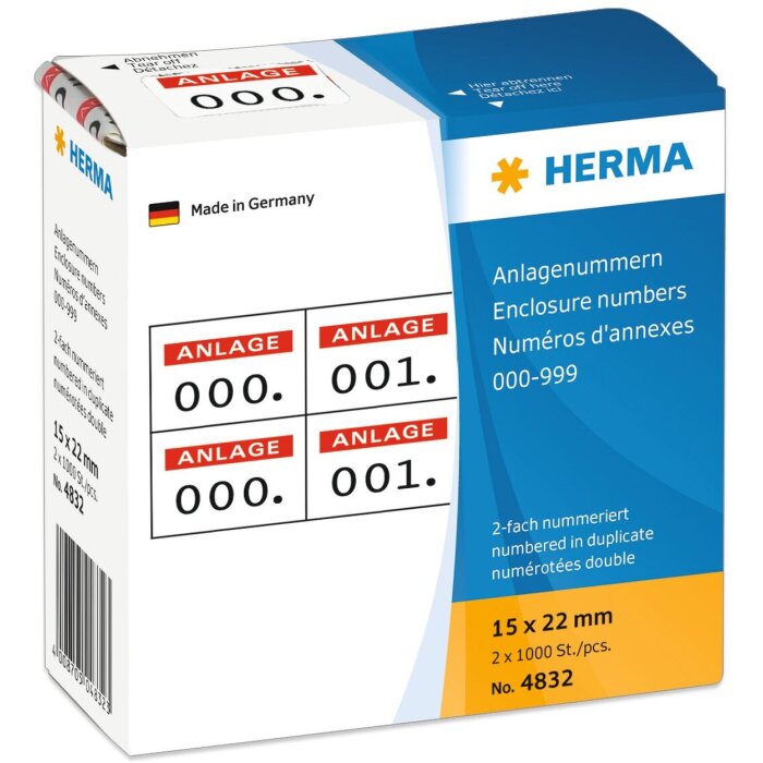 HERMA Numery systemowe samoprzylepne 2-krotne 15x22 mm nadruk czerwony