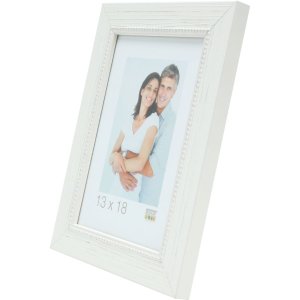 S46KF1 Ramka drewniana w kolorze białym z perłową lamówką 13x18 cm
