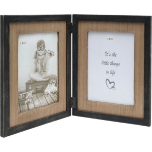 S67TW2 Ramka podwójna czarna z drewnianym mocowaniem na 2 zdjęcia pionowe 13x18 cm