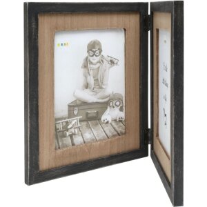 S67TW2 Ramka podwójna czarna z drewnianym mocowaniem na 2 zdjęcia pionowe 13x18 cm