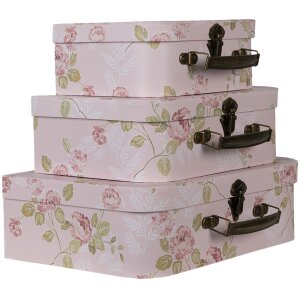 Walizka dekoracyjna (zestaw 3) 30x21x9-25x18x9-20x16x8 cm różowa 64751