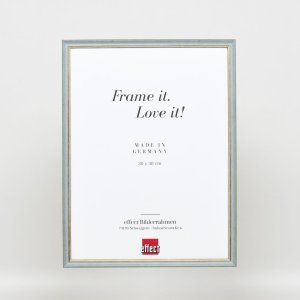 Efekt rama z litego drewna profil 25 niebieski 14,8x21 cm szkło muzealne