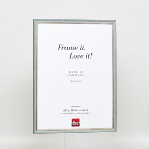 Efekt rama z litego drewna profil 25 niebieski 14,8x21 cm szkło muzealne