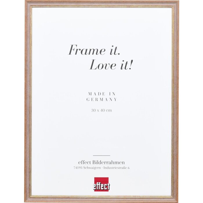 Efekt rama z litego drewna profil 25 orzech brąz 14,8x21 cm szkło muzealne