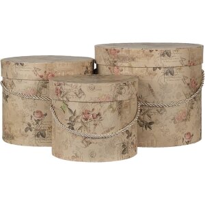 Clayre & Eef 65012 Pudełko na kapelusze Zestaw 3 Beżowe Ø 23x20 cm