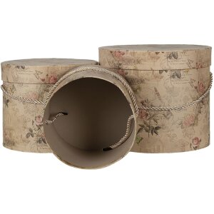 Clayre & Eef 65012 Pudełko na kapelusze Zestaw 3 Beżowe Ø 23x20 cm
