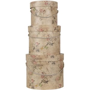 Clayre & Eef 65012 Pudełko na kapelusze Zestaw 3 Beżowe Ø 23x20 cm