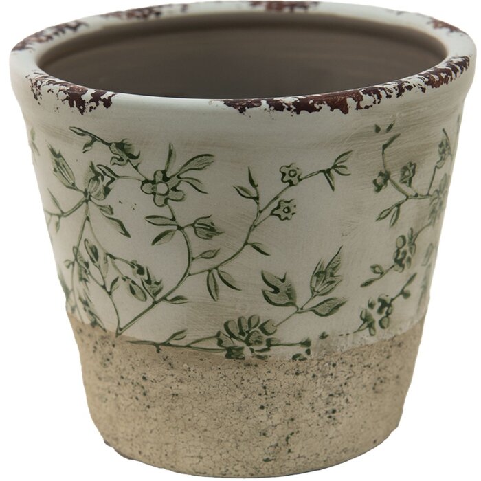 Clayre & Eef 6CE1384L Doniczka wewnętrzna zielona, biała Ø 16x16 cm