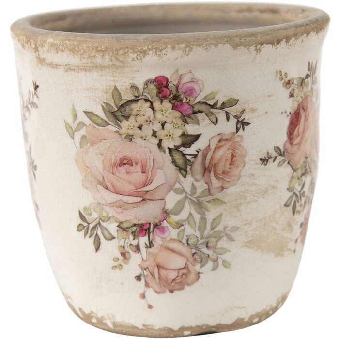 Clayre & Eef 6CE1421L Doniczka wewnętrzna różowa, beżowa Ø 14x13 cm
