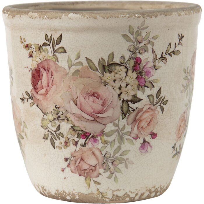 Clayre & Eef 6CE1421S Doniczka wewnętrzna różowa, beżowa Ø 11x10 cm