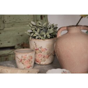 Clayre & Eef 6CE1421S Doniczka wewnętrzna różowa, beżowa Ø 11x10 cm
