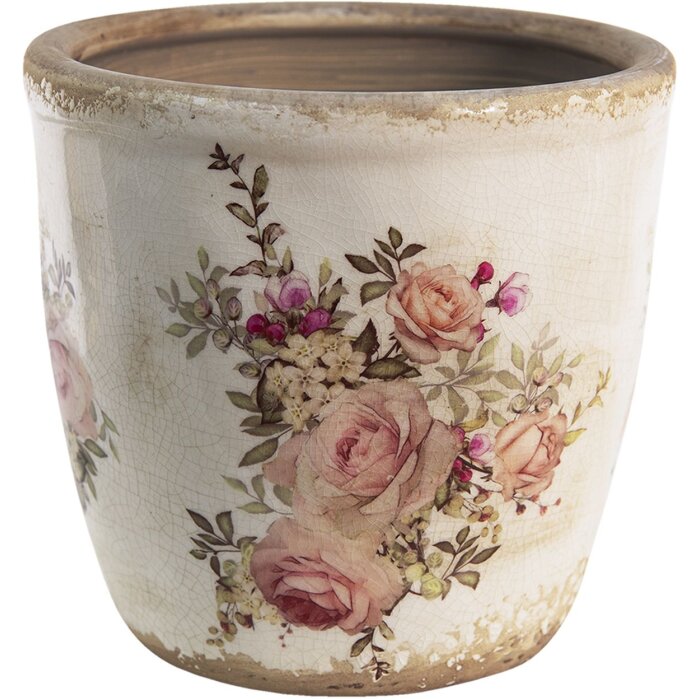 Clayre & Eef 6CE1421XL Doniczka wewnętrzna różowa, beżowa Ø 16x15 cm