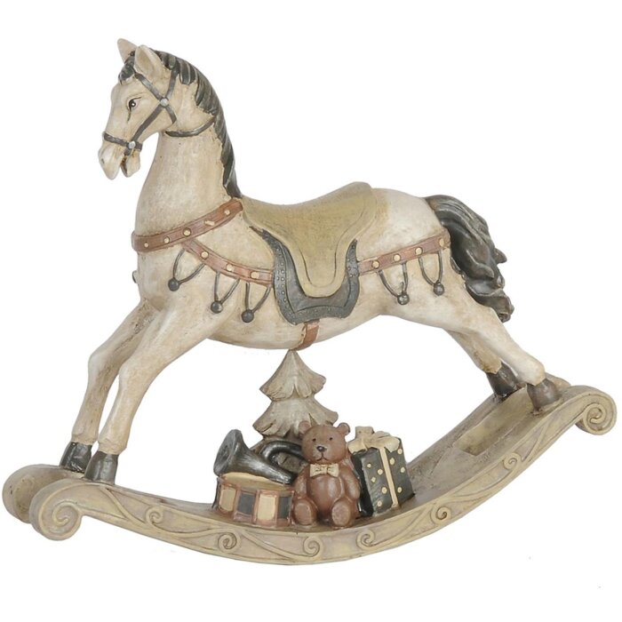Clayre & Eef 6PR0036 Dekoracja świąteczna Koń na biegunach Biały 22x5x19 cm