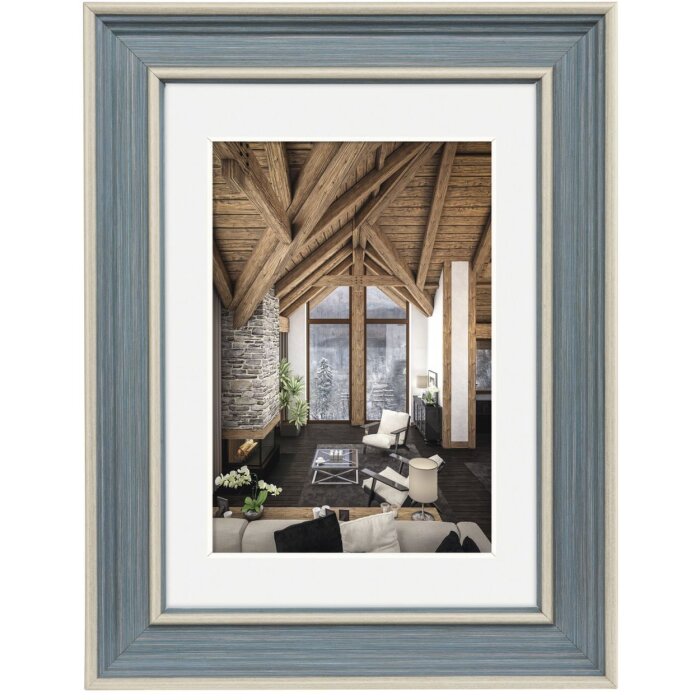 Ramka plastikowa Hama Rustic szaro-niebieska 13x18 cm z Passepartout 10x15 cm