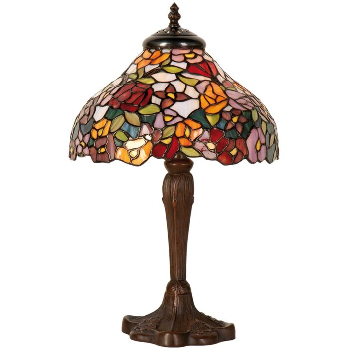 LumiLamp 5LL-1130 Lampa stołowa Tiffany Ø 26x40 cm Brązowo-czerwone szklane kwiaty