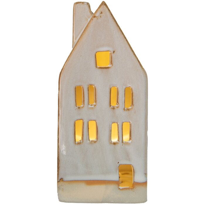 Clayre & Eef 6CE1505 Domek dekoracyjny z diodą LED 7x6x15 cm Beżowy