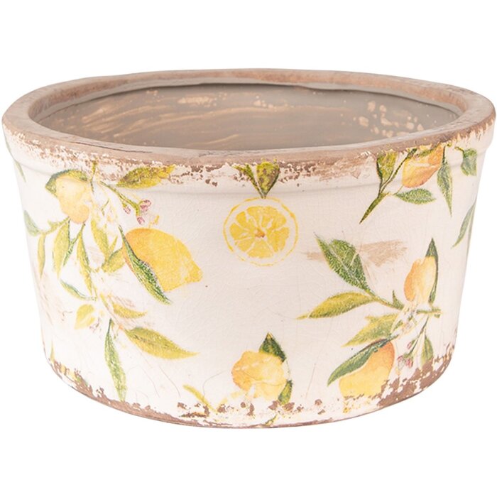 Clayre & Eef 6CE1533L Doniczka dekoracyjna Ø 19x10 cm Żółta