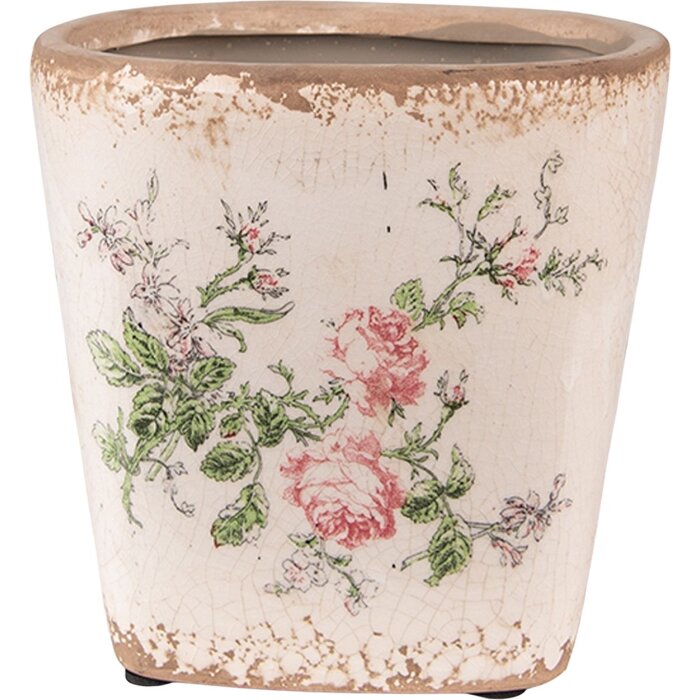 Clayre & Eef 6CE1540S Doniczka dekoracyjna 13x13x12 cm Różowa - Beżowa