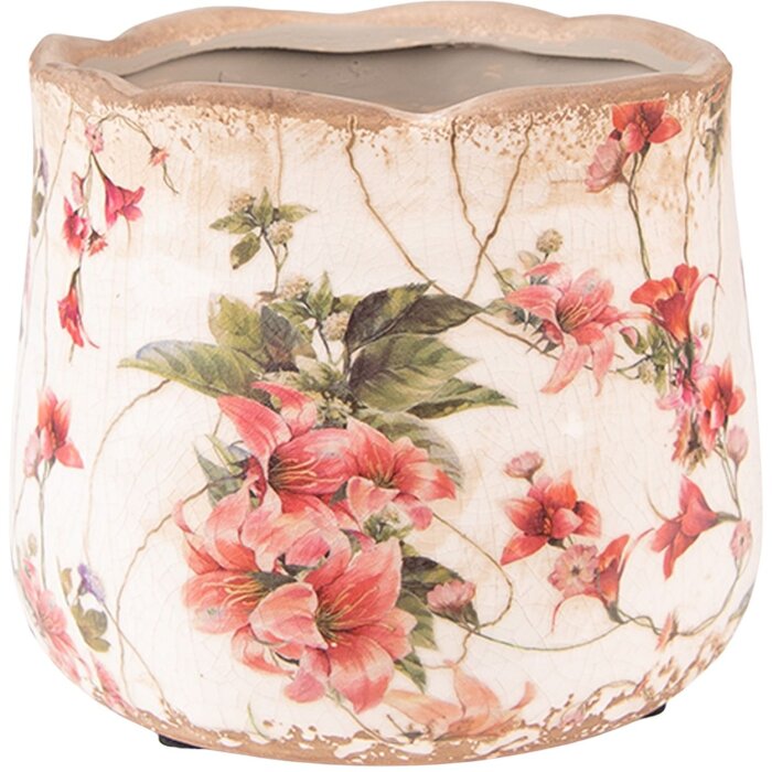 Clayre & Eef 6CE1549S Doniczka dekoracyjna Ø 13x11 cm Różowa - Beżowa