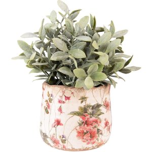 Clayre & Eef 6CE1549S Doniczka dekoracyjna Ø 13x11 cm Różowa - Beżowa