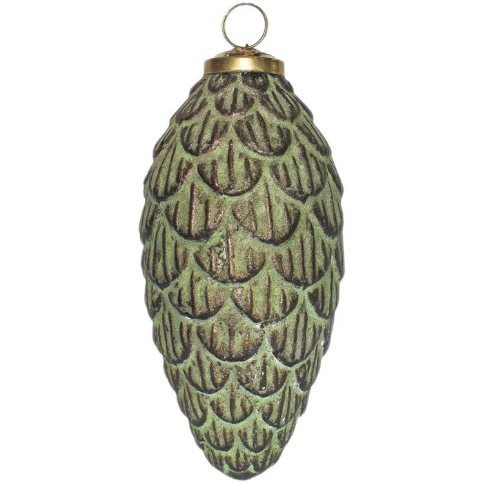 Clayre & Eef 6GL3790 Christmas Tree Ball Ø 7x15 cm Green - Brown Christmas Ball