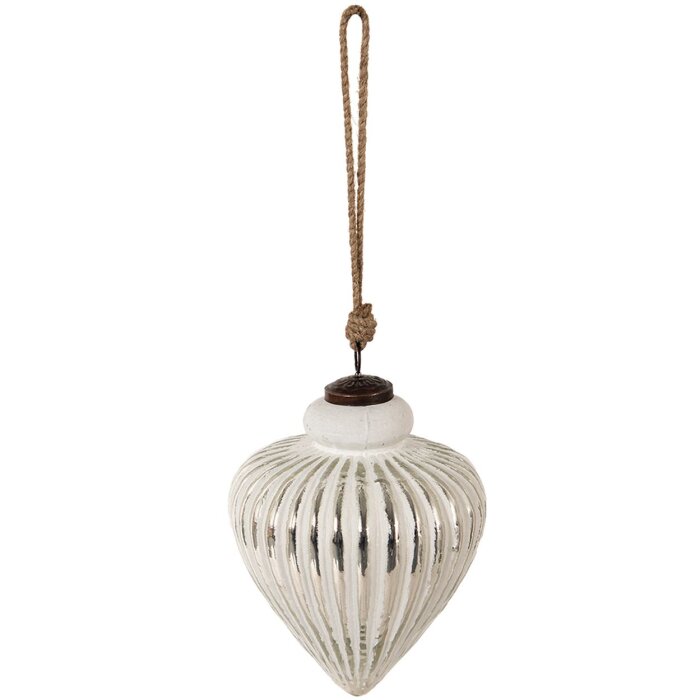 Clayre & Eef 6GL3865 Piłka świąteczna Ø 13x17 cm Biały - Srebrny kolor