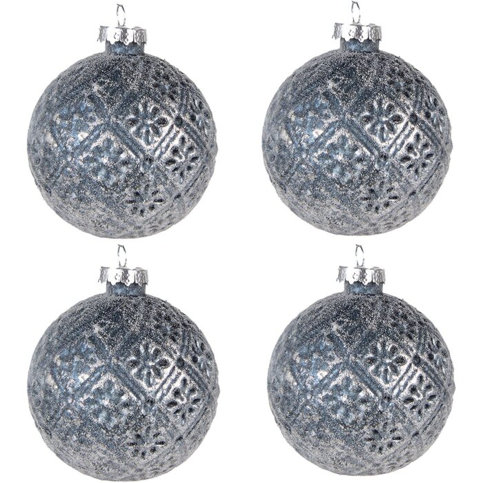 Clayre & Eef 6GL4108 Christmas Tree Ball Ø 8x8 cm (Set of 4) Blue